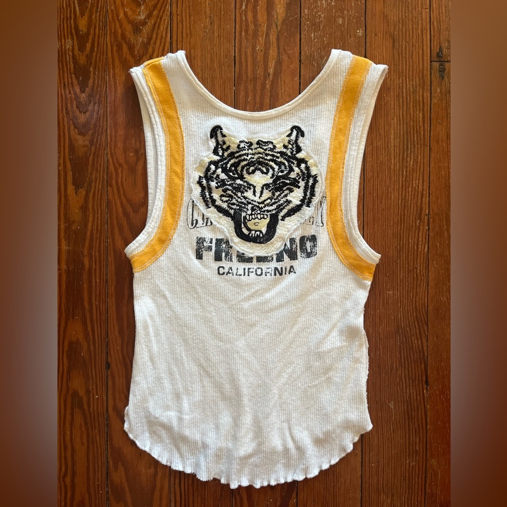We The Free Cotton/Linen Blend Graphic White and Yellow Tank Top